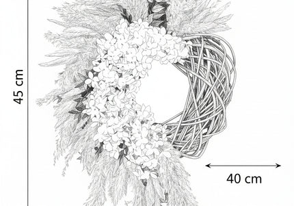 Coroniță Decorativă Handmade „Blush Willow Wreath” – Aranjament din Nuiele, Flori de Hortensie și Ierburi de Păpădie