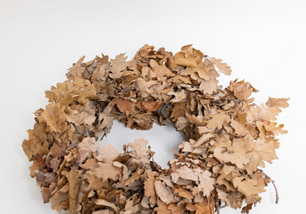 Coroniță Decorativă din Frunze de Stejar Uscate – Aranjament Natural Rustic, Tonuri Cafenii