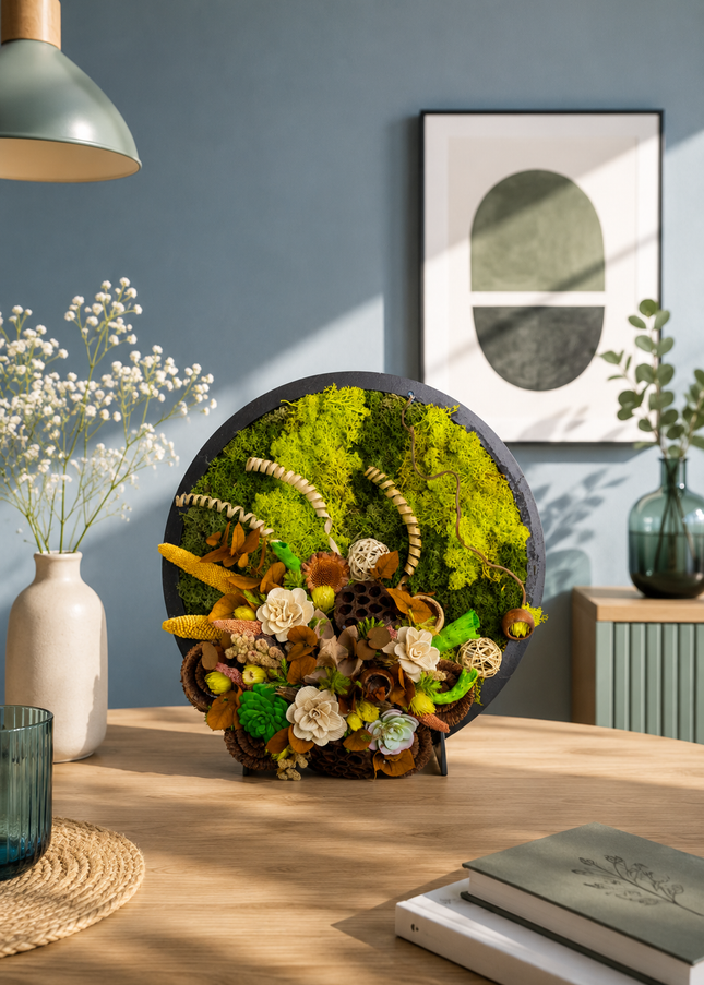 Tablou decorativ „Nature Essence” – compoziție în tonuri de verde și crem