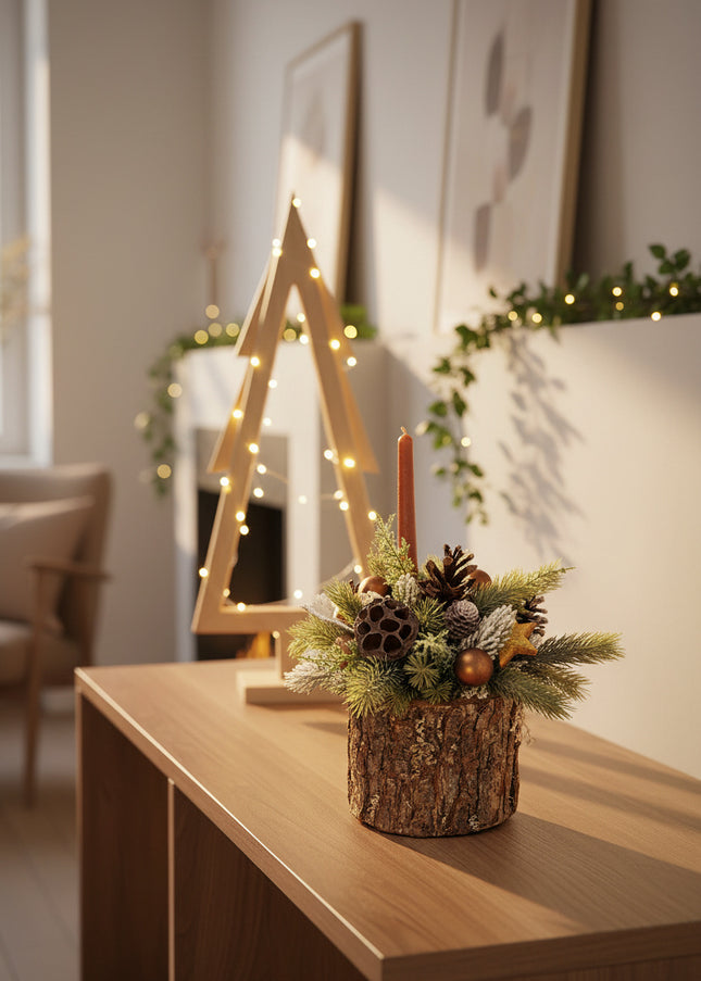 Aranjament Crăciun "Rustic Gold" în Scoarță Naturală