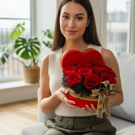 Aranjament Inimă Lux 9 Trandafiri Criogenați Roșii