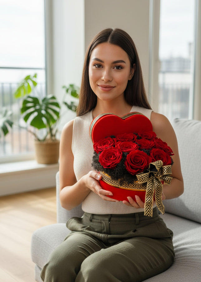 Aranjament Inimă Lux 9 Trandafiri Criogenați Roșii