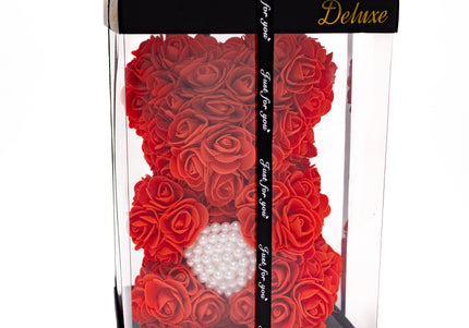 Aranjament de Lux "Ruby Pearl Teddy" în Cutie Dior Style