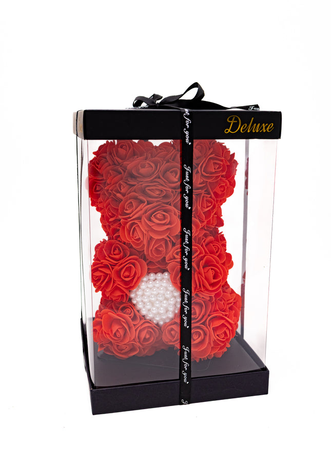 Aranjament de Lux "Ruby Pearl Teddy" în Cutie Dior Style