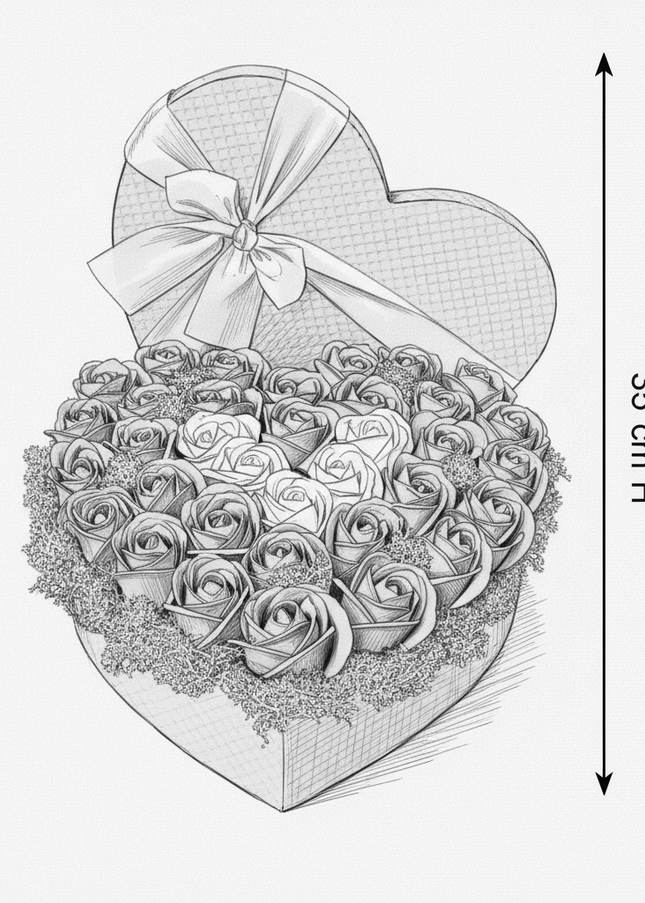 Aranjament Inimă Lux Trandafiri Săpun Roz-Alb