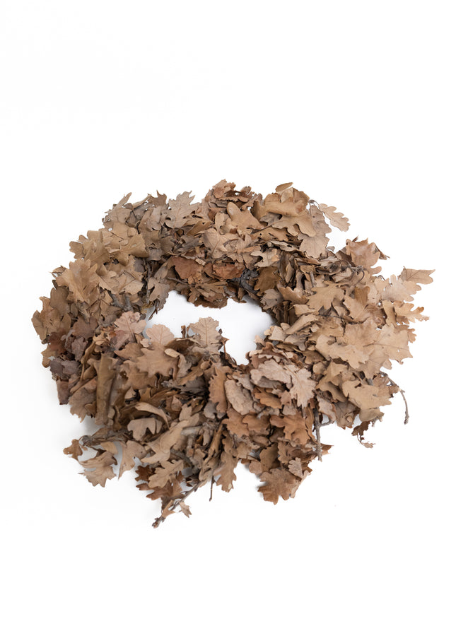 Coroniță Decorativă din Frunze de Stejar Uscate – Aranjament Natural Rustic, Tonuri Cafenii