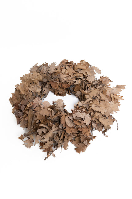 Coroniță Decorativă din Frunze de Stejar Uscate – Aranjament Natural Rustic, Tonuri Cafenii