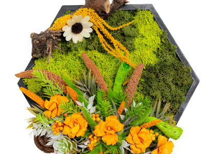 Tablou decorativ „Amber Garden” – cu mușchi și flori