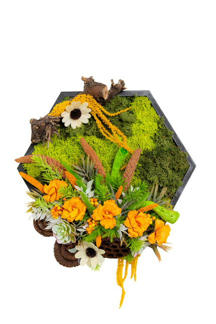 Tablou decorativ „Amber Garden” – cu mușchi și flori