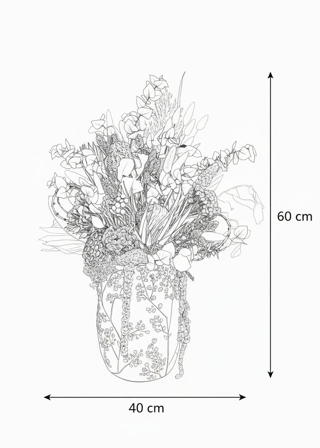 Aranjament Floral „Boho Azure” în Vază Ceramică Texturată – Compoziție Handmade cu Protea, Eucalipt Arămiu și Accente Turcoaz