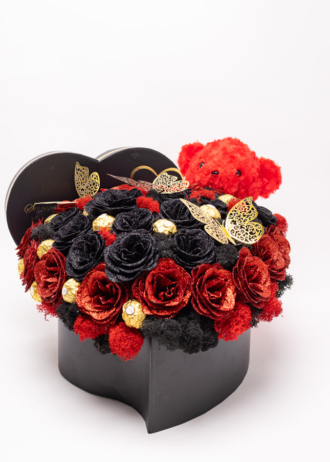 Aranjament de Lux Inima „Noir Imperial” cu Auriu și Ferrero