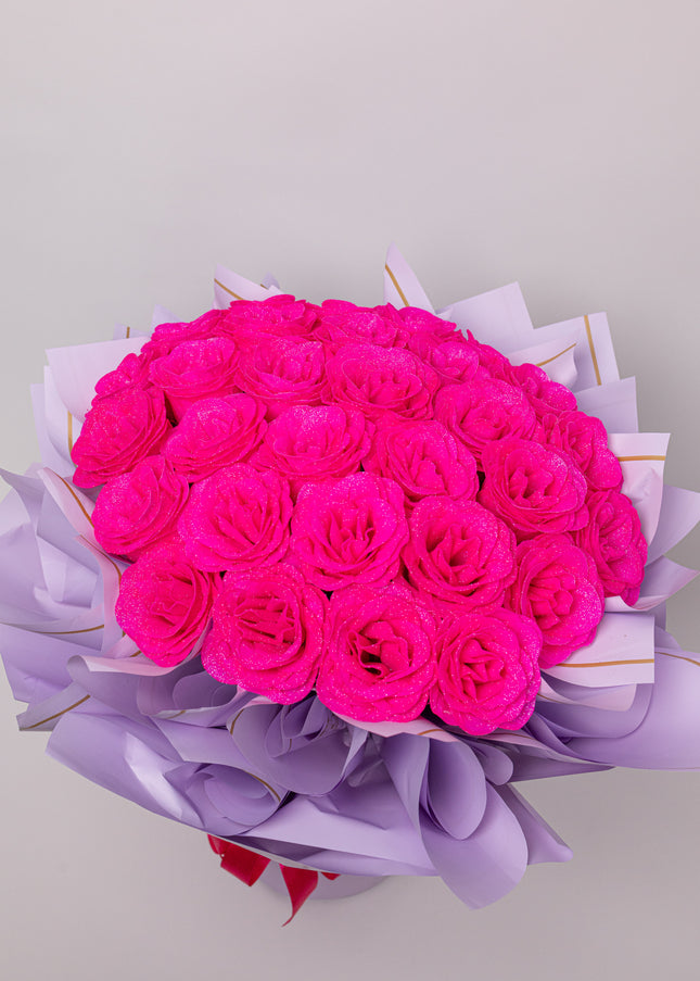 Buchet Gigant "Pink Orchid" cu 69 Trandafiri și Sclipici