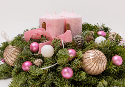Aranjament Crăciun Advent "Pink Velvet" din brad Nobilis