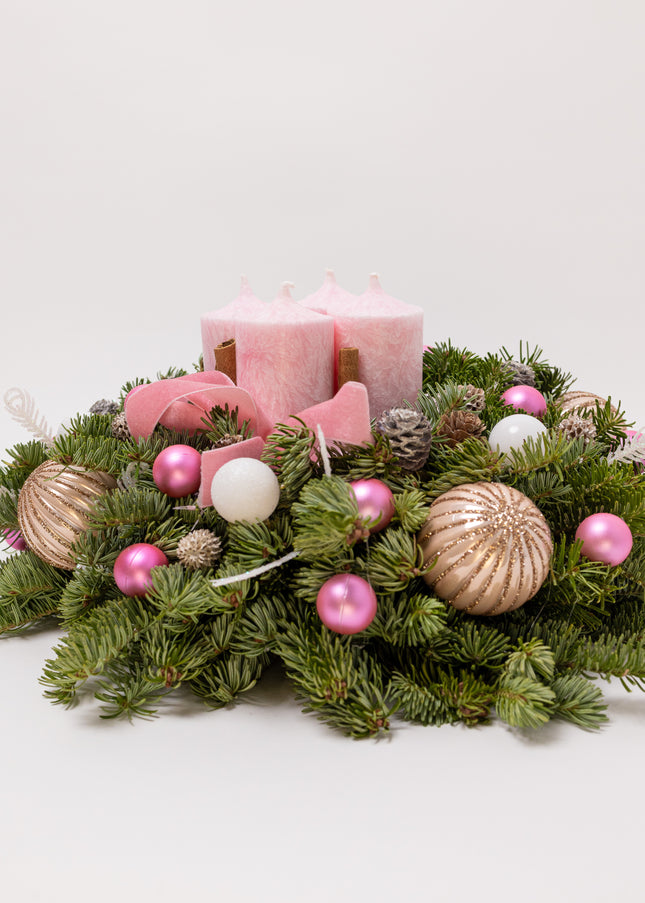 Aranjament Crăciun Advent "Pink Velvet" din brad Nobilis