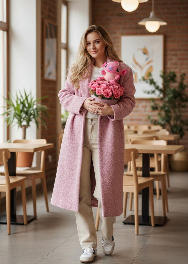 Aranjament Cutie Roz cu 23 Trandafiri de Săpun & Pluș Stitch (Angel)