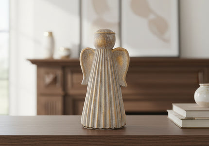 Statuetă Înger Artizanal din Ceramică cu Patină Aurie