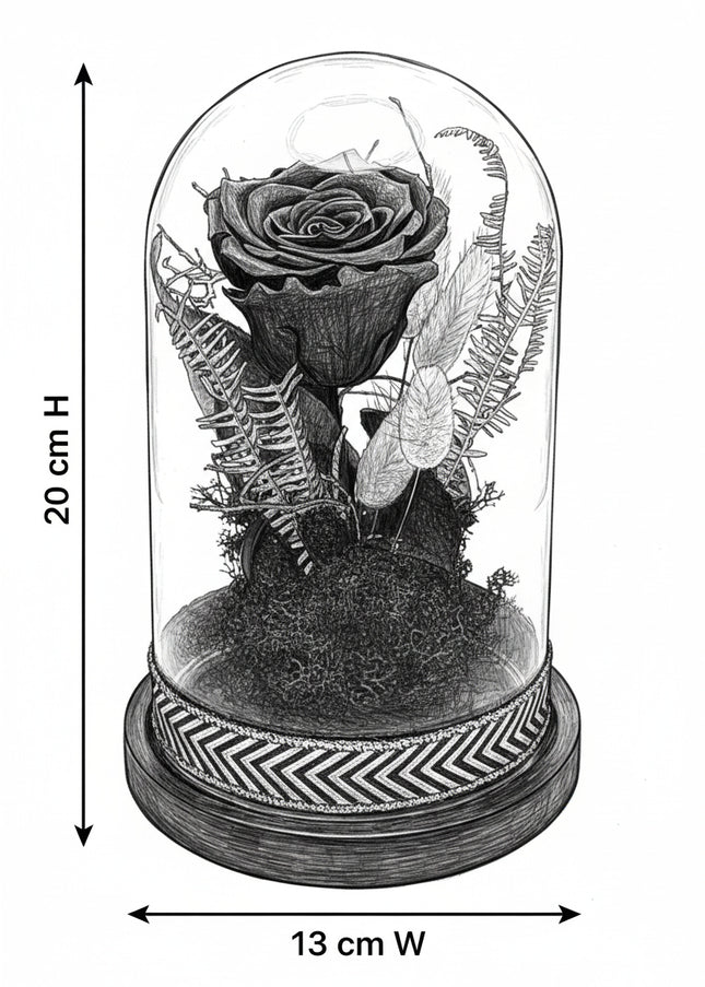 Cupolă Lux Trandafir Criogenat Negru & Decor Auriu
