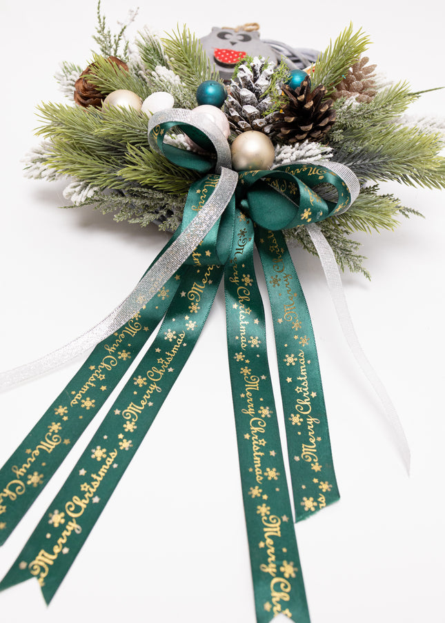 Coroniță Crăciun "Wise Owl" pe Lemn Împletit Gri-Lavandă