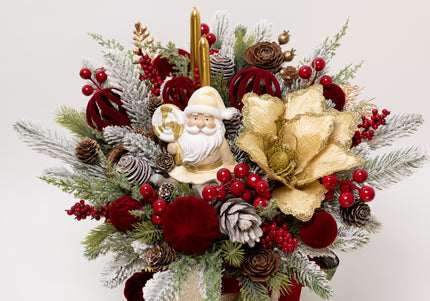 Aranjament Crăciun "Golden Santa" cu Magnolie Aurie