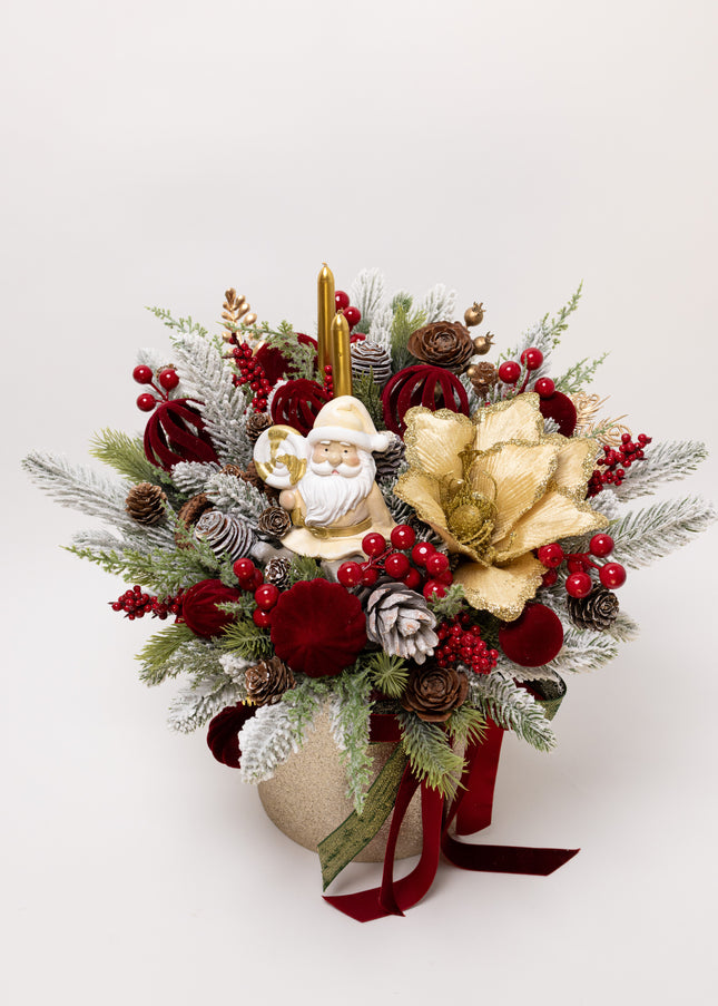 Aranjament Crăciun "Golden Santa" cu Magnolie Aurie