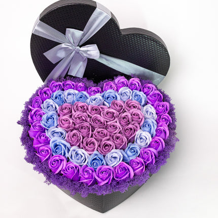 Cutie Inimă Neagră Lux Trandafiri Săpun Mov-Albastru