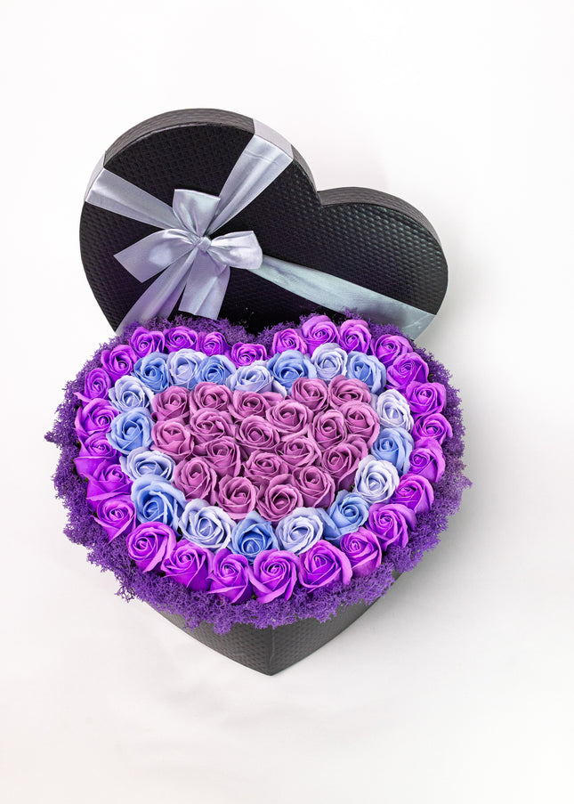 Cutie Inimă Neagră Lux Trandafiri Săpun Mov-Albastru