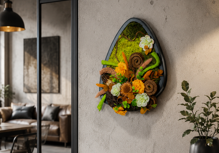 Tablou decorativ „Botanical Nest” – compoziție naturală cu mușchi și flori