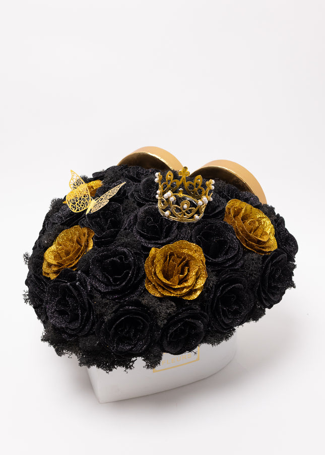 Aranjament de Lux "Midnight Royalty Heart" cu Coronetă