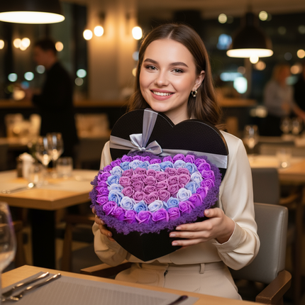 Cutie Inimă Neagră Lux Trandafiri Săpun Mov-Albastru