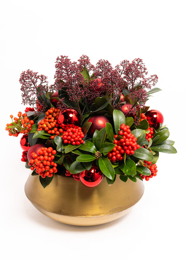 Aranjament Lux FloraArt cu Skimmia în Vas de Cupru