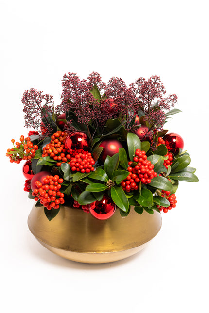 Aranjament Lux FloraArt cu Skimmia în Vas de Cupru