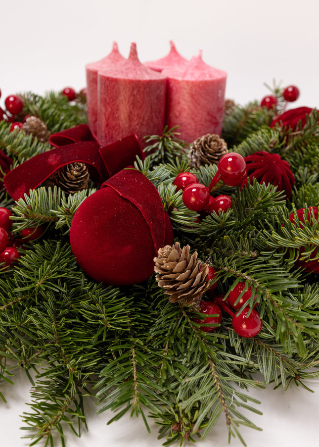 Aranjament Crăciun Advent "Velvet Crimson" din brad Nobilis