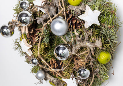 Coroniță de Crăciun Artizanală „Silver Star & Winter Orchard”