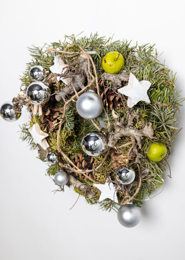 Coroniță de Crăciun Artizanală „Silver Star & Winter Orchard”