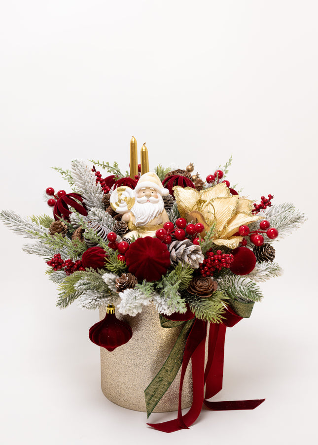 Aranjament Crăciun "Golden Santa" cu Magnolie Aurie