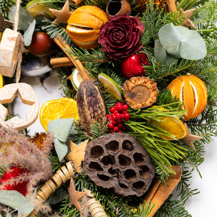 Coroniță Crăciun "Artisan Botanical" cu Flori din Lemn