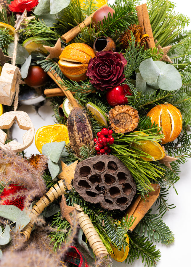 Coroniță Crăciun "Artisan Botanical" cu Flori din Lemn