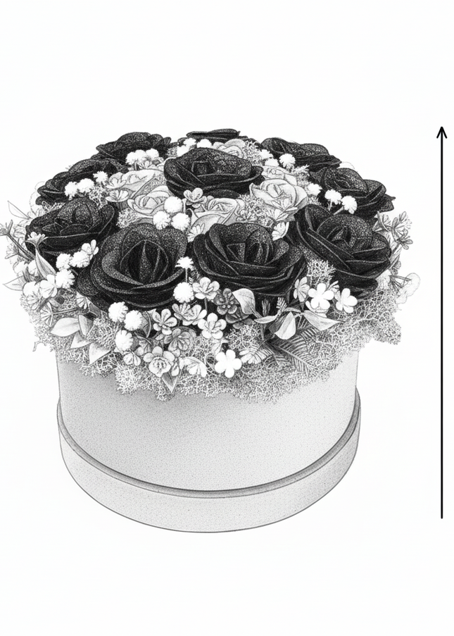 Aranjament Lux Trandafiri Săpun Negri Glitter & Galbeni