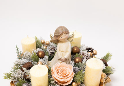 Aranjament Crăciun Advent  "Glow of Angels" cu Trandafir și Catifea