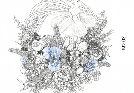 Coroniță florală de Paște „Easter Ballet” – decor festiv cu iepuraș și flori pastelate