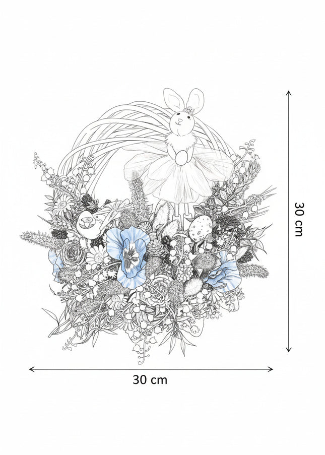 Coroniță florală de Paște „Sweet Bunny” – decor festiv cu iepuraș, flori pastel și accente jucăușe