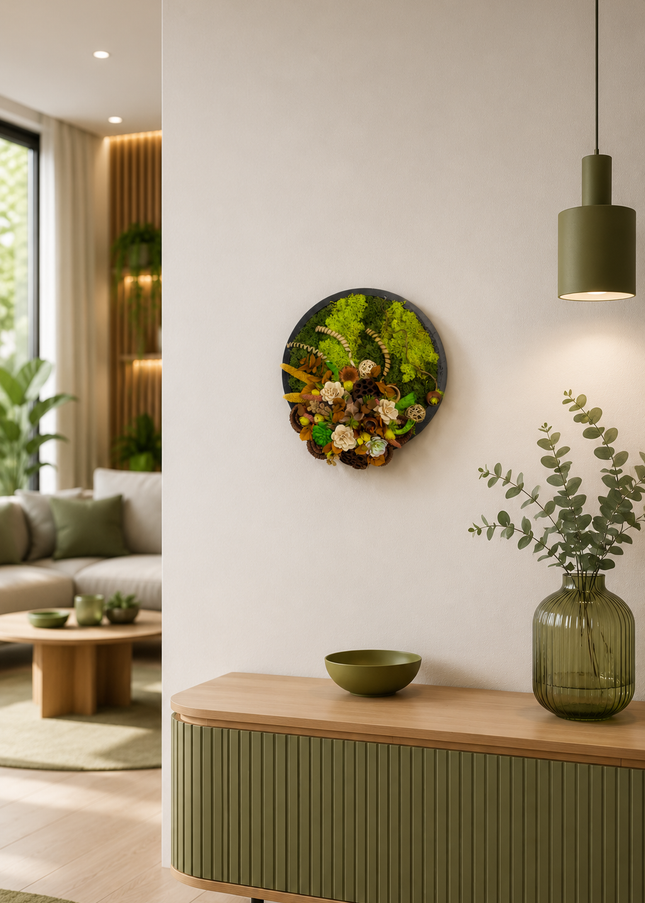 Tablou decorativ „Nature Essence” – compoziție în tonuri de verde și crem