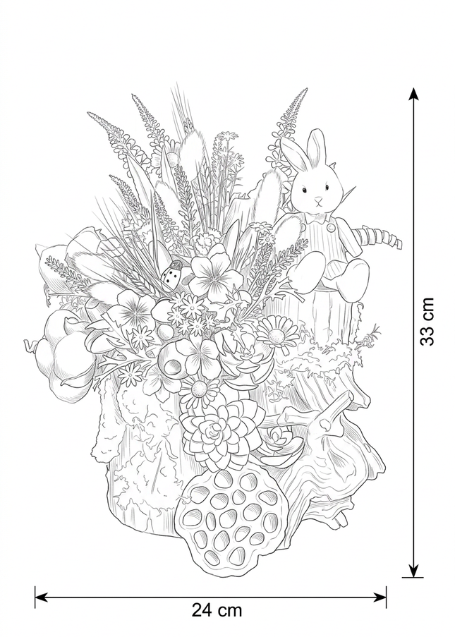 Aranjament floral de Paște „Bunny Meadow” – decor colorat de primăvară