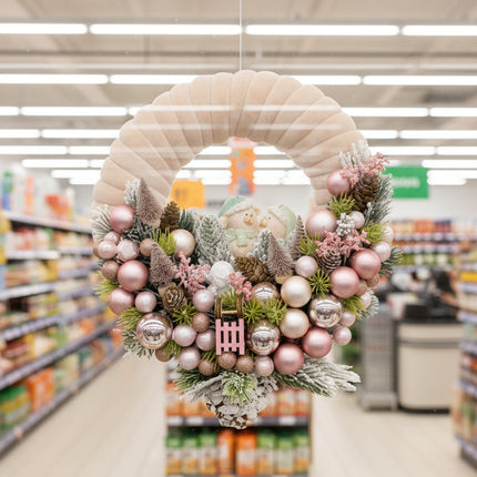 Coroniță Crăciun "Pink Pastel Bears" cu Bază Catifea