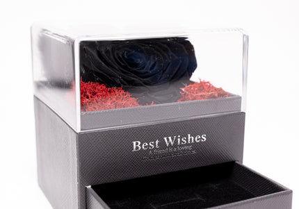 Trandafir Criogenat Negru (Inimă), Cutie Acrilică "Best Wishes"