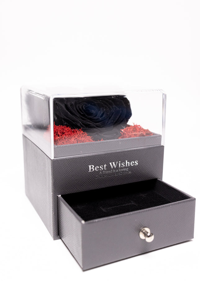 Trandafir Criogenat Negru (Inimă), Cutie Acrilică "Best Wishes"
