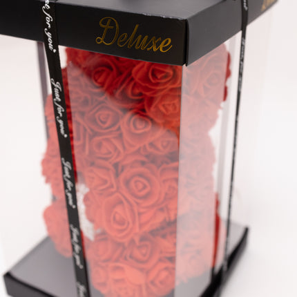 Aranjament de Lux "Ruby Pearl Teddy" în Cutie Dior Style