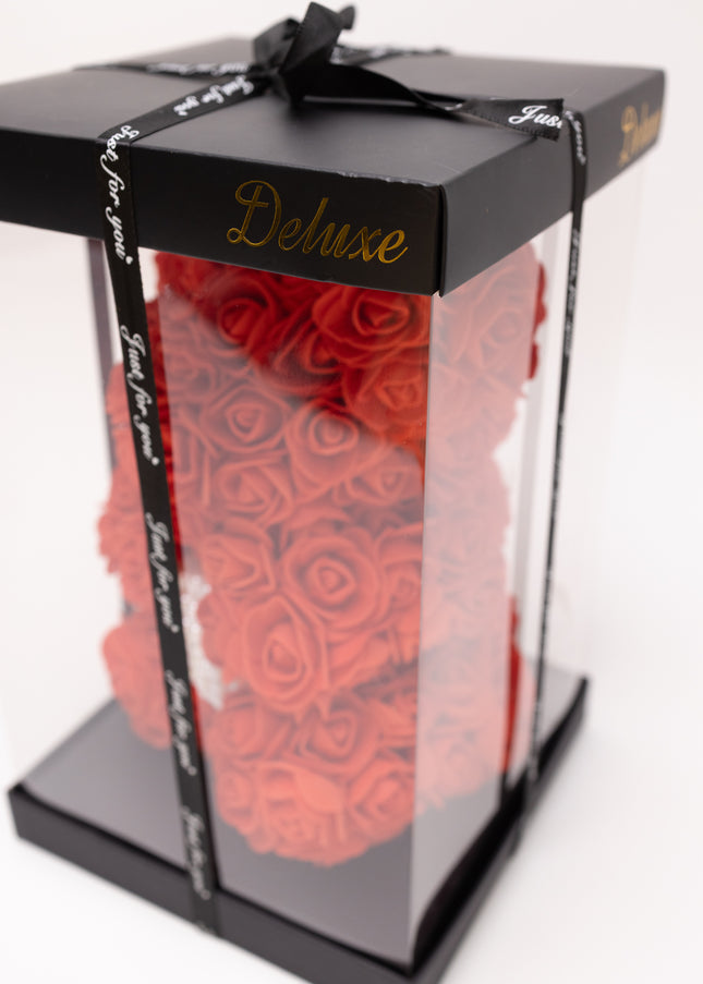 Aranjament de Lux "Ruby Pearl Teddy" în Cutie Dior Style