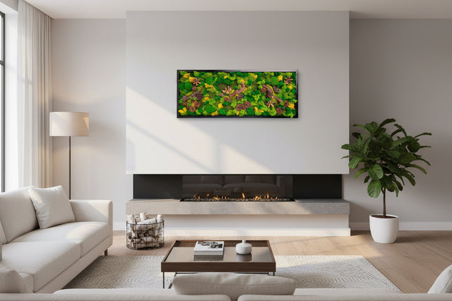 Tablou Biophilic Vertical „Vertical Forest Stream” – Panou Handmade XXL cu Mușchi Stabilizați și Relief Botanic Premium