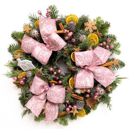 Coroniță Crăciun "Pink Frost Harmony" Mix Brad Natural